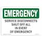 Signmission OSHA Emergency Sign, 18" Height, Rigid Plastic, Service Disconnects Shut Off All In Event, Landscape OS-EM-P-1824-L-10419 - alternate 1